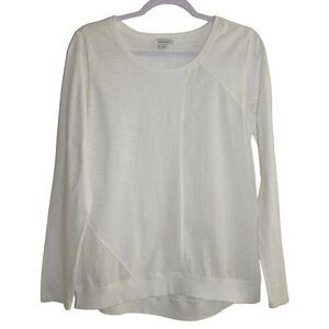 Sundance White Mixed Media Swiss Dot Cotton Slub Long Sleeve Top S